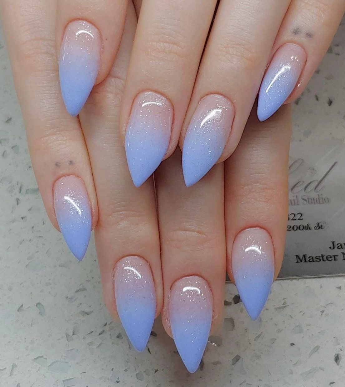 Soft blue ombre almond nails