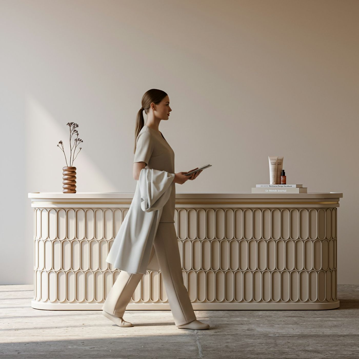 A calm cream reception space